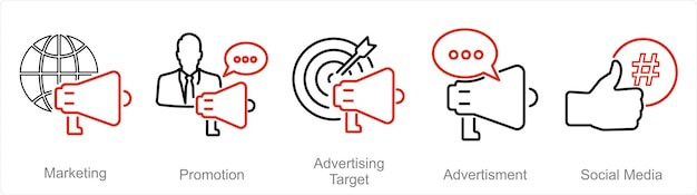 Um conjunto de 5 ícones de branding como alvo de publicidade de promoção de marketing