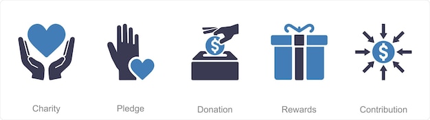 Um conjunto de 5 ícones de crowdfunding como doação de compromisso de caridade