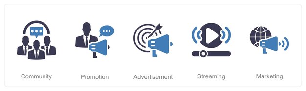 Um conjunto de 5 ícones de influenciador como anúncio de promoção da comunidade