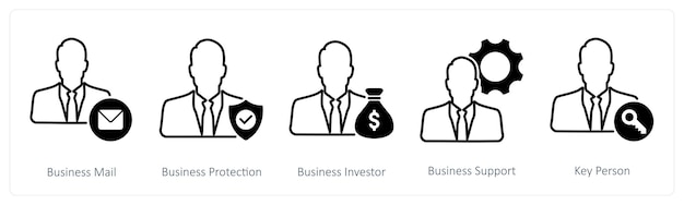 Vetor um conjunto de 5 ícones de negócios e escritórios como correio de negócios proteção de negócios investidor