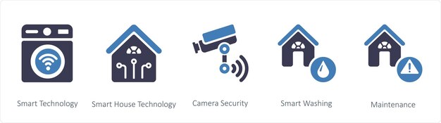 Vetor um conjunto de 5 ícones de negócios, tais como tecnologia inteligente e tecnologia de casa inteligente