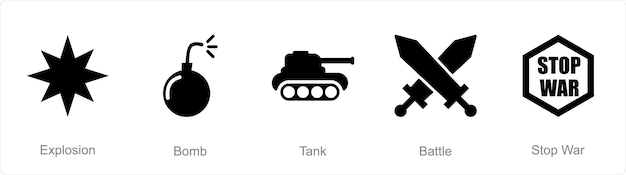 Vetor um conjunto de 5 ícones mix como tanque de bomba de explosão