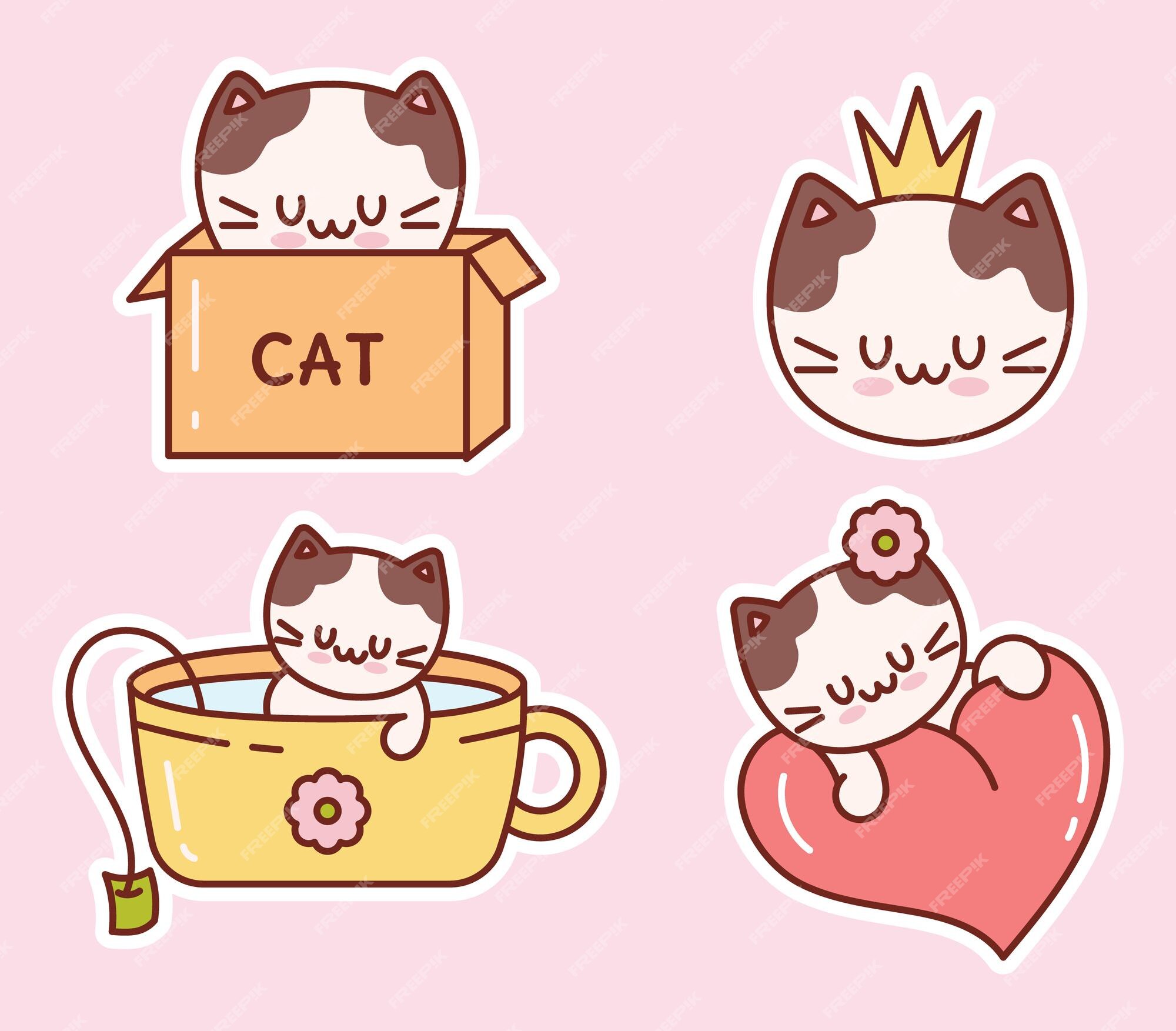 Vector a ilustração dos desenhos animados com gatos coloridos do kawaii  apropriados para o projeto ajustado da etiqueta do nome da criança, o nome  do rótulo e o conjunto de etiqueta imprimível