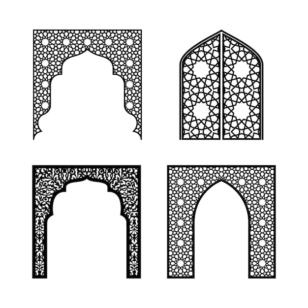 Um conjunto de arcos a céu aberto em estilo de silhueta para impressão e design de corte a laser ilustração vetorial