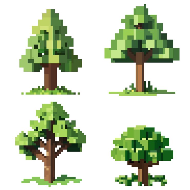 Vetor um conjunto de árvores de pixels com diferentes formas e formas