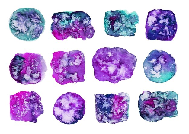 um conjunto de bela mancha de aquarela abstrata de cor mágica