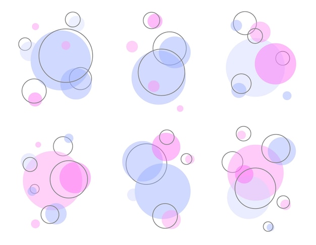 Um conjunto de bolhas de sabão brilhantes planas com uma ilustração volumétrica de linha cores fofas design plano espuma de sabão bebida carbonatada bolha de oxigênio pictograma ilustração vetorial