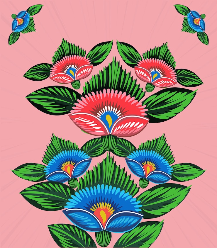 Vetor um conjunto de bordas florais com uma borda de flores pintura de rickshaw colorido
