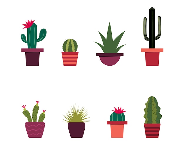 Vetor um conjunto de cactos em um estilo plano ilustração vetorial