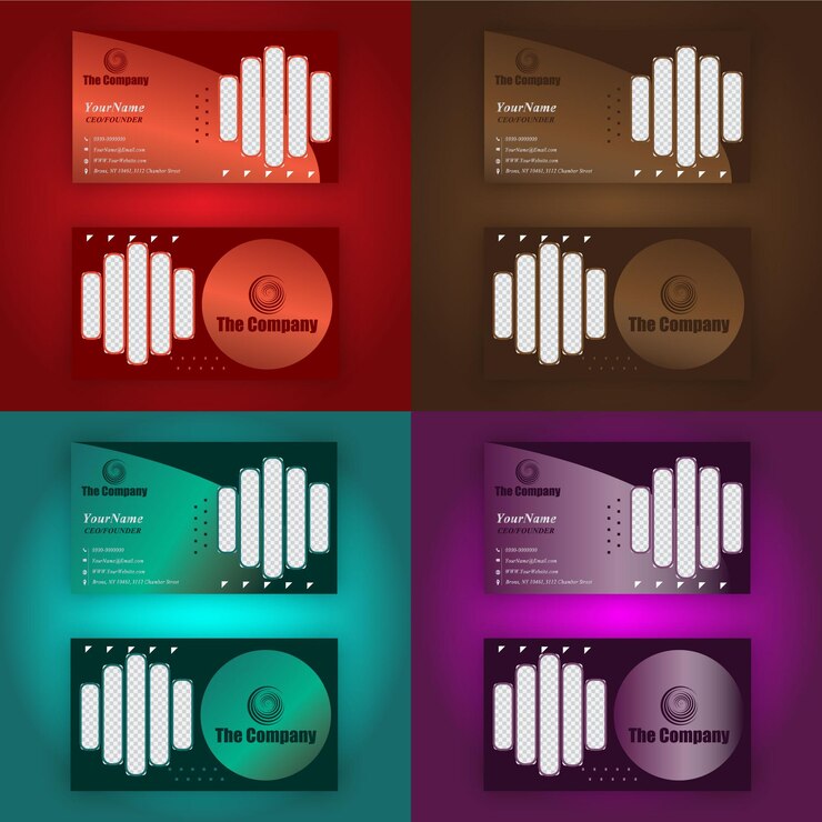 Vetor um conjunto de cartões com cores diferentes e o logotipo da bússola neles.
