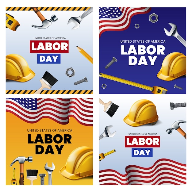 Um conjunto de cartões de feriado realistas para o Dia do Trabalho