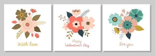 Um conjunto de cartões postais com buquês de flores e plantas