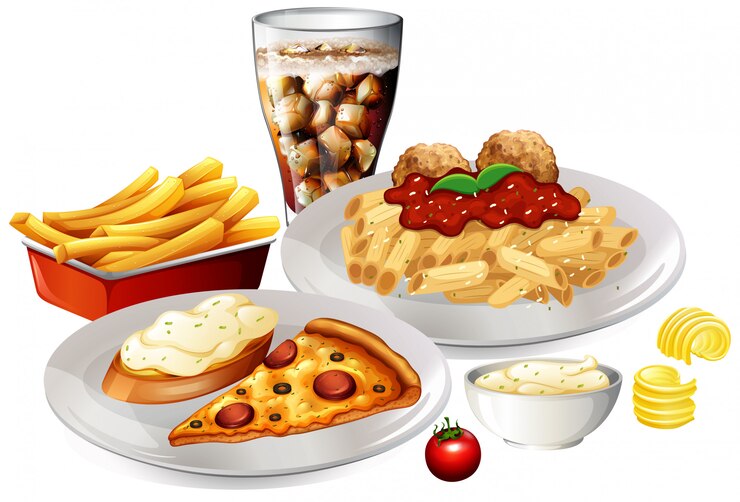 Vetor um conjunto de comida deliciosa