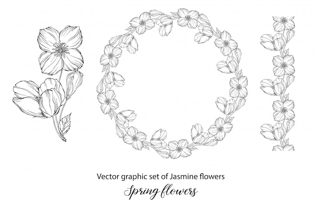 Um conjunto de composições gráficas de flores com flores.