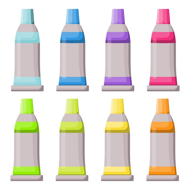 Um conjunto de cores de tubos metálicos para tinta acrílica Tubos para aquarela Elementos de ferramentas de desenho