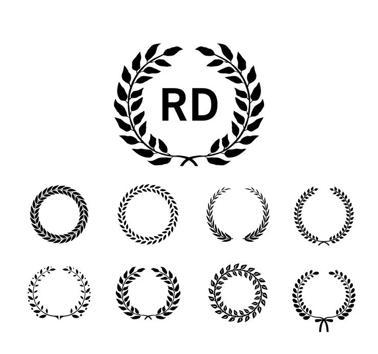 Vetor um conjunto de coroas de louros com as letras rd nelas