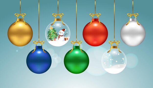 Um conjunto de decorações de Natal em cores diferentes adequadas para decorações de venda de cartões de cartazes