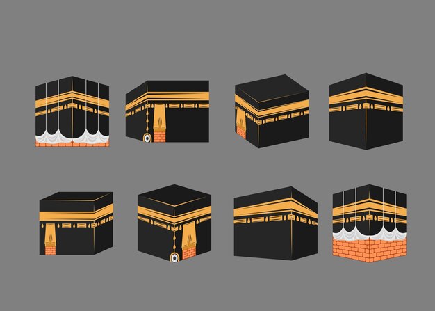 Vetor um conjunto de desenhos de ilustração para a kaaba