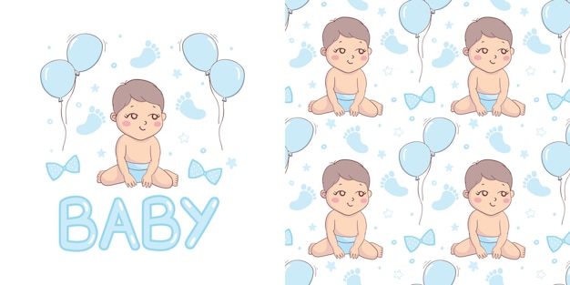 Um conjunto de desenhos prontos para recém-nascidos isto é um menino isto é uma menina ilustração vetorial