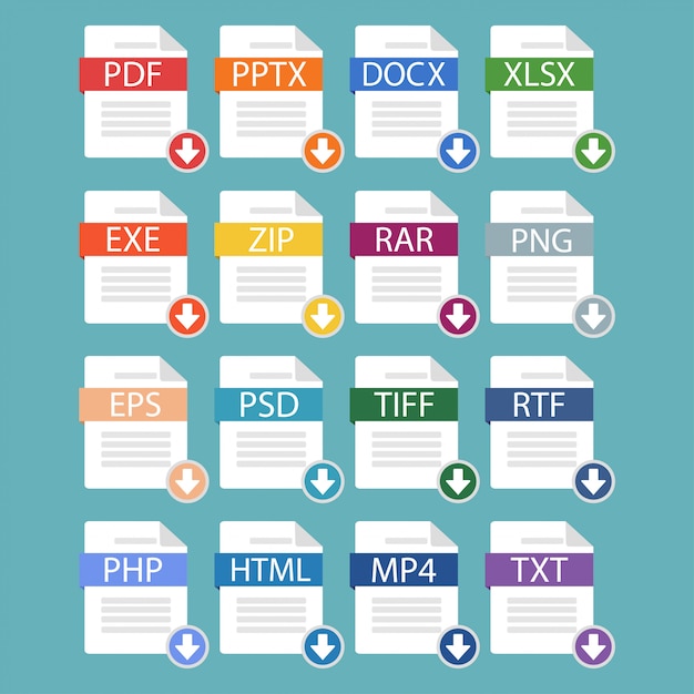 Vetor um conjunto de diferentes formatos de arquivos populares, baixando documentos de formatos populares.