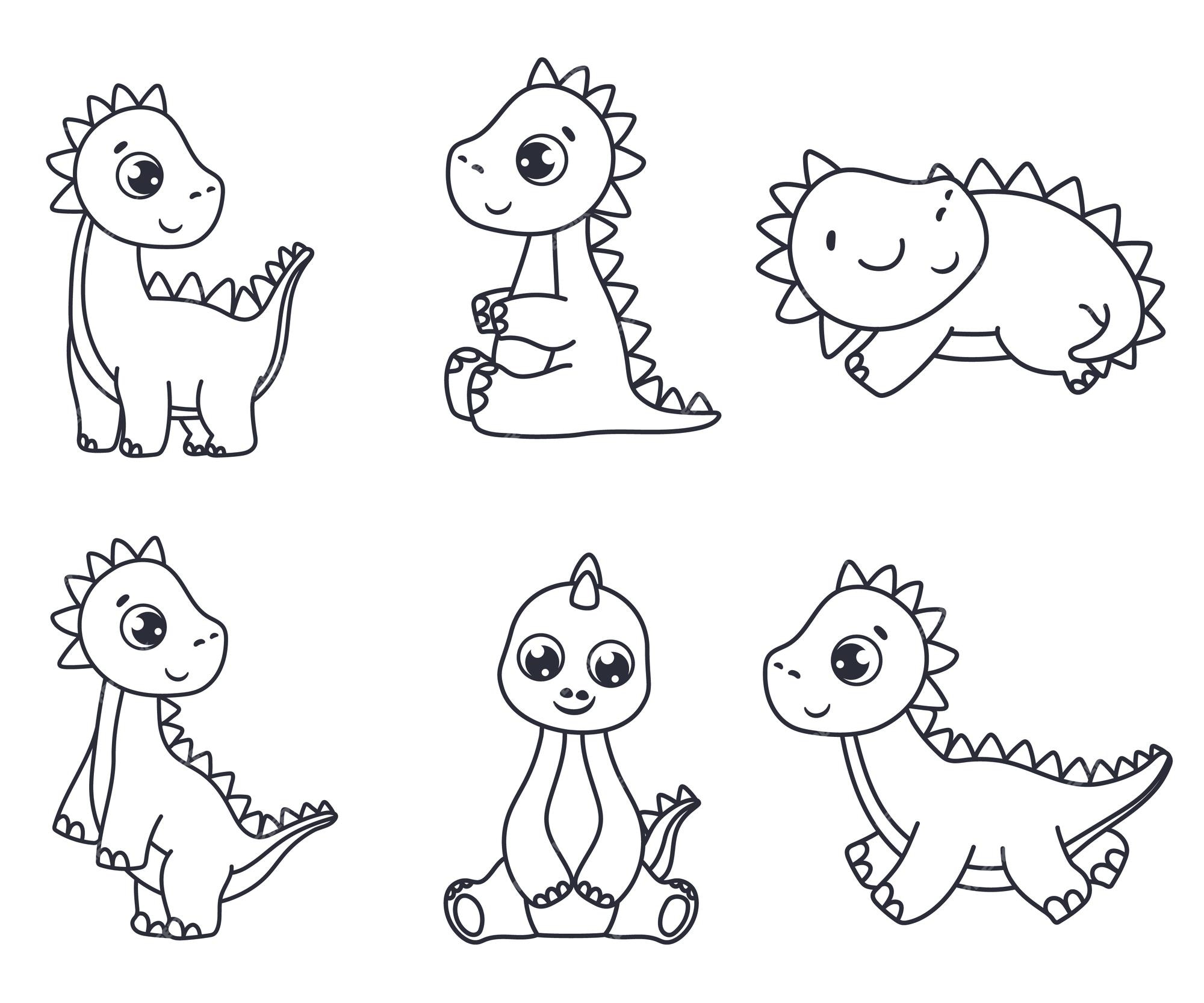 Grupo de dinossauros dos desenhos animados Dino bonito Ilustra??o preto e  branco do vetor para o livro para colorir ilu…