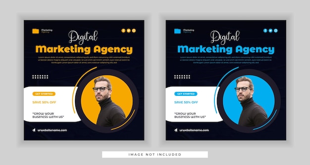 Um conjunto de dois panfletos para modelo de postagem de mídia social de agência de marketing digital