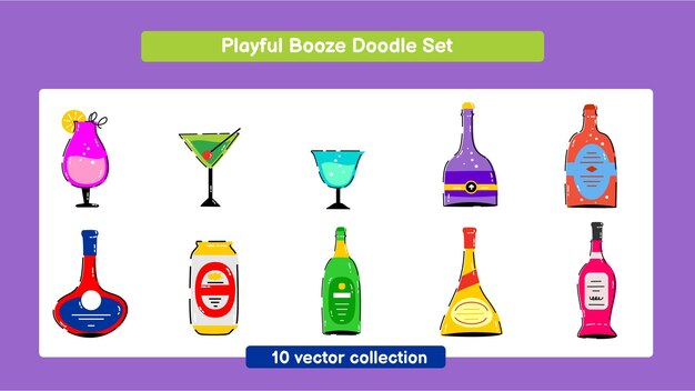 Vetor um conjunto de doodles de bebidas alcoólicas