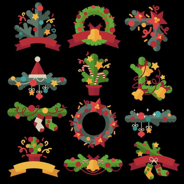Um conjunto de elementos de design de natal em estilo simples.