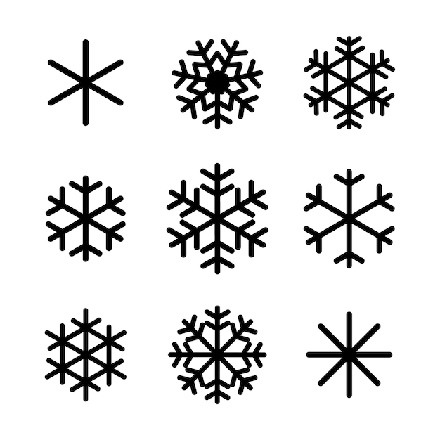 Um conjunto de flocos de neve simples para decoração. padrão de formas de neve de minimalismo. para imprimir postais,
