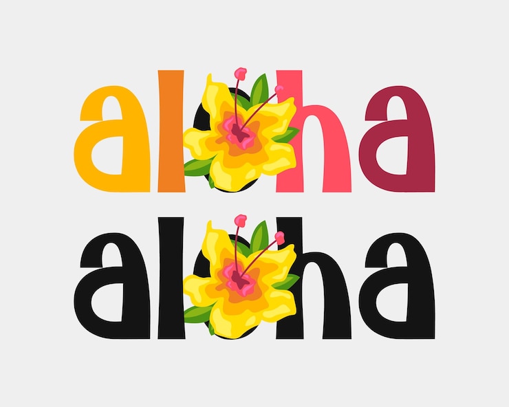 Vetor um conjunto de flores de hibisco com o nome aloha na parte inferior