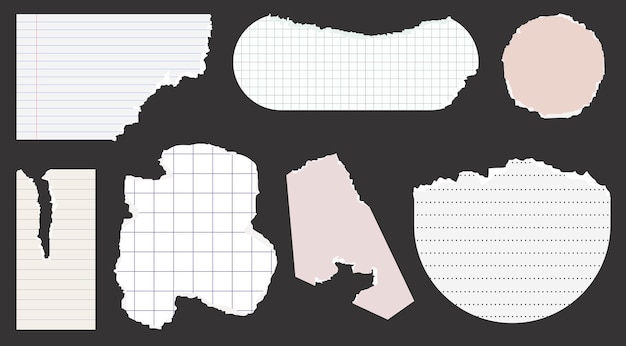 Um conjunto de folhas de caderno de papel rasgado forrado com papel artesanal pontilhado quadrado um conjunto de elementos para um co