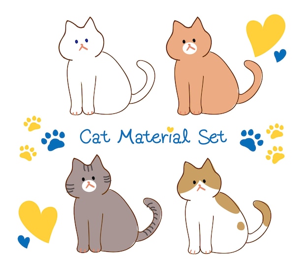 Um conjunto de gatos fofos com patas de gato gatos de desenho animado de várias cores