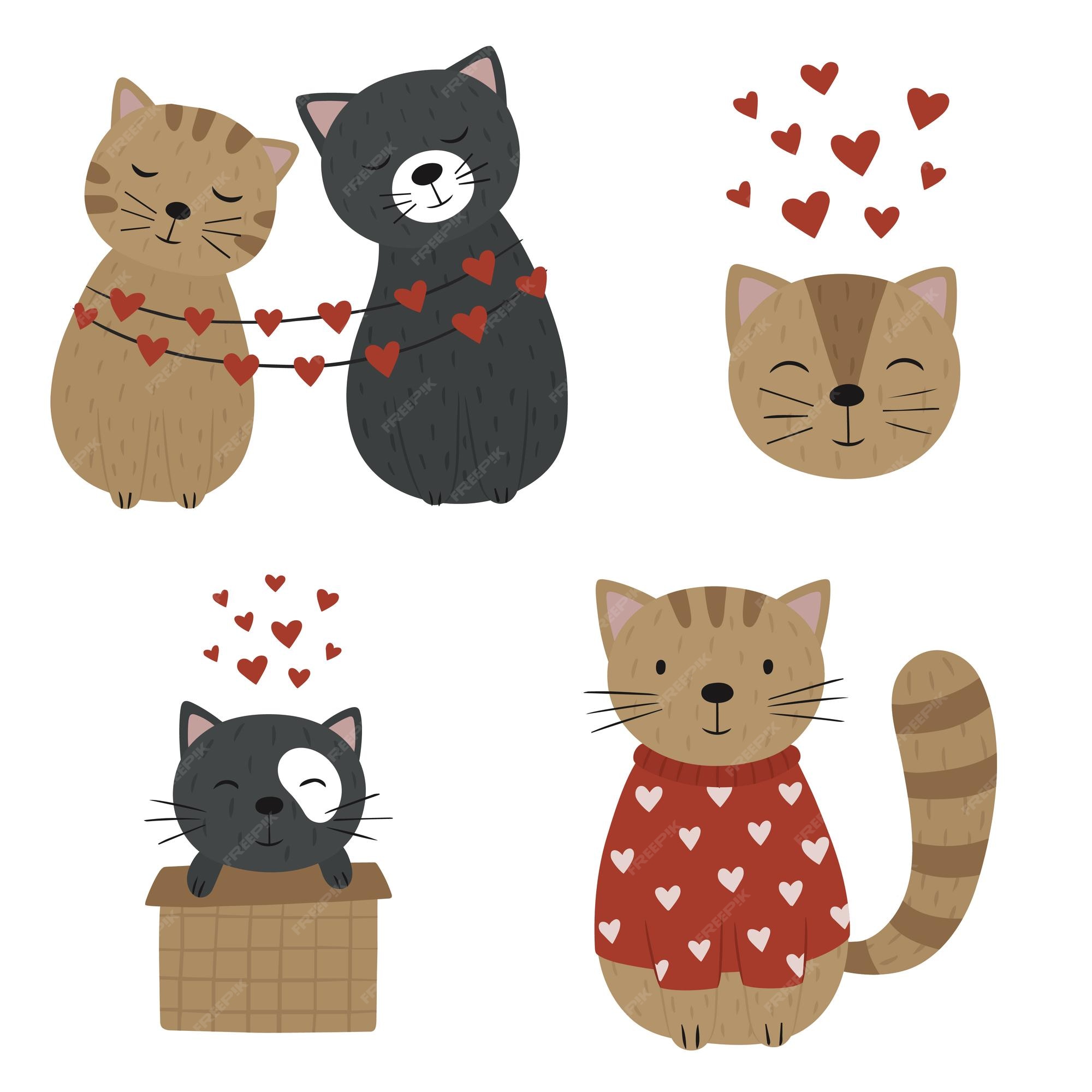 Conjunto De Gatos Pequenos Bonitos Em Estilo Plano De Desenho Animado. Casa  Animal De Estimação, Gatinho. Ilustração Vetorial Para Berçário, Imprimir  Em Têxteis, Cartões, Roupas. Royalty Free SVG, Cliparts, Vetores, e  Ilustrações