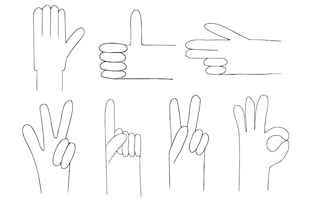 Vetor um conjunto de gestos com as mãos a partir do contorno de uma palma com os dedos