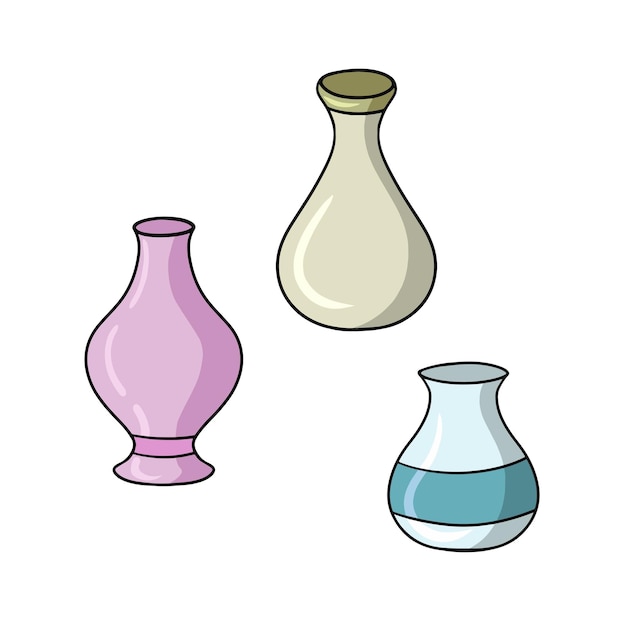 Um conjunto de ícones coloridos um amplo vaso de flores de cerâmica com um pescoço estreito um desenho vetorial de jarro