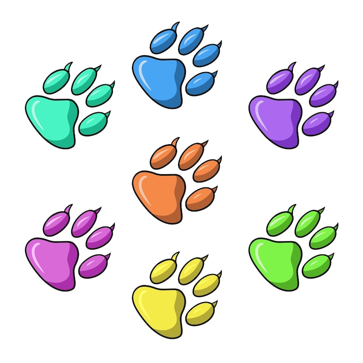 Vetor um conjunto de ícones coloridos uma impressão de pata animal com desenho vetorial de garras