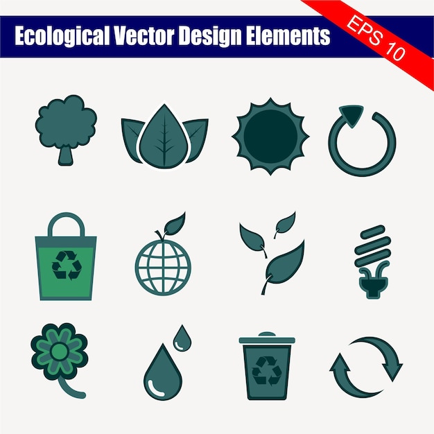 Um conjunto de ícones para elementos de design de vetores ecológicos.