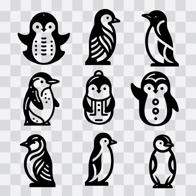 Um conjunto de ícones vetoriais de ilustração de pinguim pinguim preto