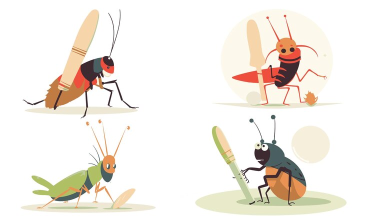 Vetor um conjunto de ilustração vetorial plana de animais de críquete