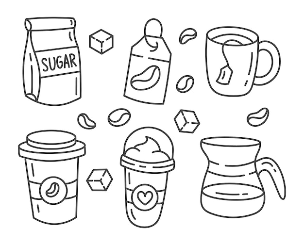 Um conjunto de ilustrações de café