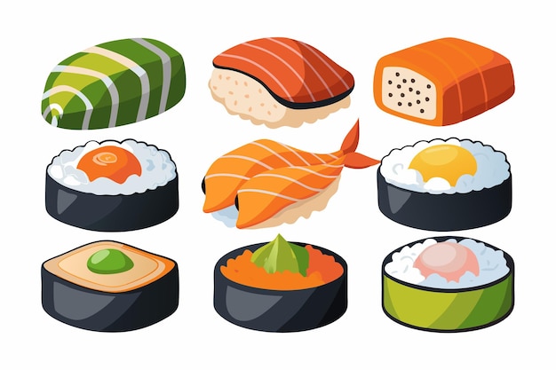 um conjunto de ilustrações de sushi e sushi