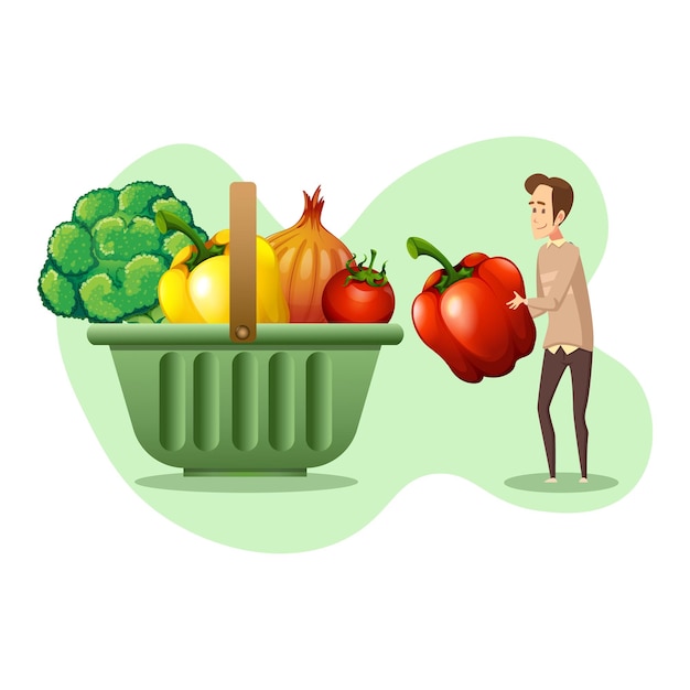 um conjunto de ilustrações de uma alimentação saudável adequada um conjunto de vegetais um cesto para vegetais