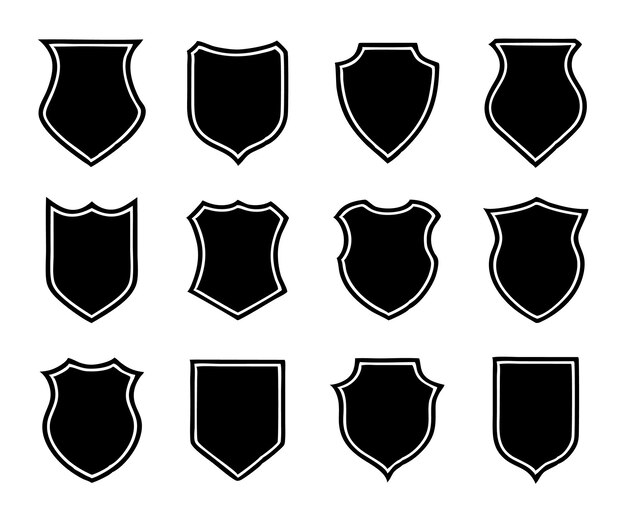 Um conjunto de ilustrações vetoriais da silhueta do escudo