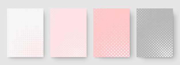 Um conjunto de layouts de papel em cores pastel com um padrão de meio-tom em um fundo cinza