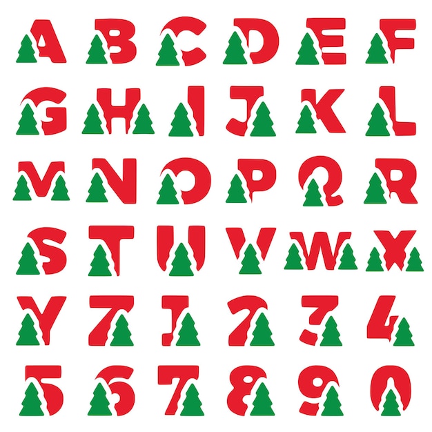 Um conjunto de letras e números decorados com uma árvore de natal