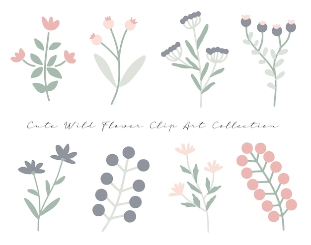 Um conjunto de lindos clipart de flores silvestres