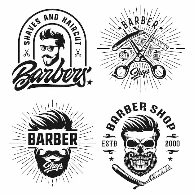 um conjunto de logos para barbearia e barbearia