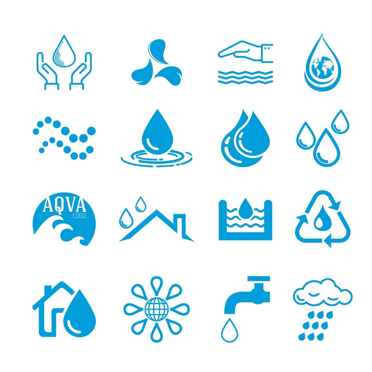 Vetor um conjunto de logos técnicos com uma gota de ondas de água