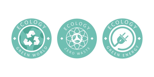 Vetor um conjunto de logotipos sobre o tema da ecologia da reciclagem e da poluição zero isolados na ilustração vetorial de fundo branco