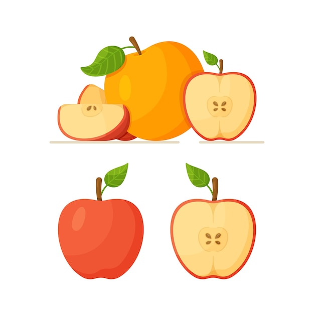 Um conjunto de maçãs diferentes em um fundo branco ilustração vetorial de frutas em fundo branco